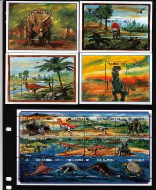 Gambia Sc 1605 - 10 Nh Set Of 1995 - Dinosaurs - 2m/s,  4s/s