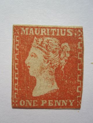 Mauritius 1859 1d Dardenne Sg42 Dull Vermillion Imperf - Hinge Remnant