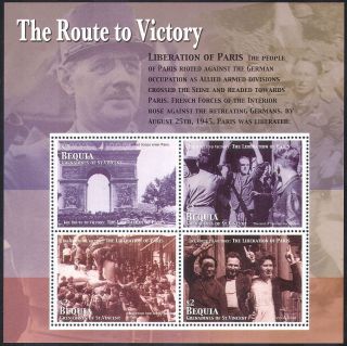 Bequia 2005 Wwii/military/army/soldiers/paris/liberation/people 4v M/s (n40117)