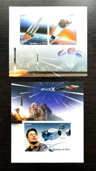 2 Benin Sheet Imperforated With Space X And Rocket