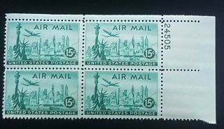 1947 Airmail Plate Block C35 Mnh Us Stamps,  York Skyline