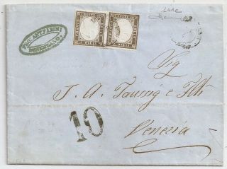 1860 Italy Sardinia Taxed Cover,  Sa 14ae Pair,  Cv $7350.  00,  Rarity