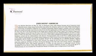 DR JIM STAMPS US JOHN WAYNE HOLLYWOOD LEGEND FDC COVER BLOCK LOS ANGELES 2