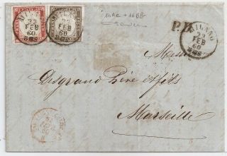 1860 Italy Sardinia Cover To France,  Sa 14ae,  16bb,  $4900.  00,  Rarity
