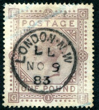 (5) Very Good Sg136 Qv £1.  00 Brown Lilac Anchor Wmk " London " Cds No 9 83