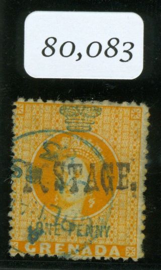 Sg 27c Grenada 1883 1d Surcharge (type 10) In Green On Orange Variety Inverted.