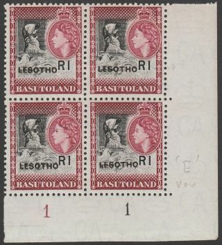 Lesotho 1966 1r Overprint Block Of Four With Broken E Variety Um Sg120a