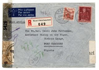 1943 Switzerland Via Germany / Usa To Nigeria Censored Registered Airmail Cover.
