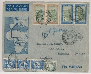 Lk52918 Madagascar 1935 To Brussels Air Mail Cover