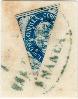 Colombia - Classic - 20c Bisected Stamp - Barranquilla Cancel - Sc 39 - 1865 Rrr