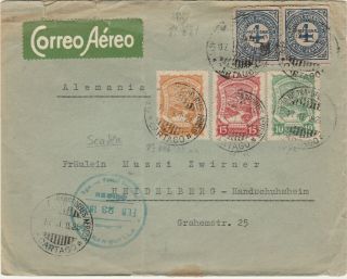 Colombia Scadta Aimail Cover Cartago1928 Heidelberg Germany Provisional Stamps