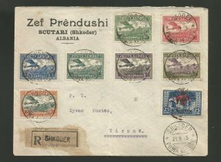 Rare Valuable 1925 Albania Registered Airmail Cover Shkoder To Tirana
