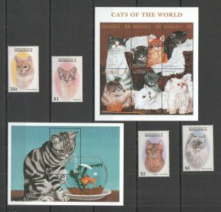 S455 1997 Dominica Fauna Cats Of The World 2294 - 06 Michel 26,  5 Eu Set,  Bl,  Kb Mnh