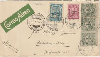 Colombia Scadta Aimail Cover Cartago Cali 1928 To Germany Provisional Stamps
