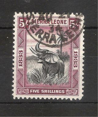 Sierra Leone 1933 5/ - S Black @ Purple Fine Sierra Cancel High Cat Value.