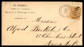 Colombia 1886 Cover Scott 119 Panama Paquebot To York P Pinal Corner Card
