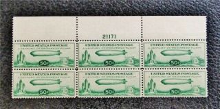 Nystamps Us Air Mail Plate Block Stamp C18 Og Nh P Block Of 6 $725