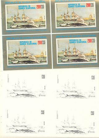 Equatorial Guinea 1972 Whales,  Ships 1v S/s Collective Sheet Of 4 X 8v P/p