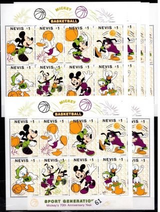 / 6x Nevis - Mnh - Disney - Cartoons - Dogs - Mickey - Sport - Basketball