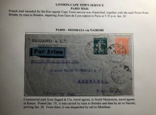 1932 Tourcoing France First Flight Airmail Cover Ffc To Mombasa Kenya