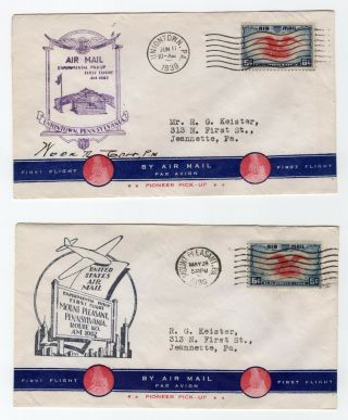 1939 First Flights (2) Uniontown Pa Signed By Pm Wooda Carr & Mt.  Pleasant