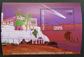 Ghana 1989 Halley " S Comet Double Surcharged One Inverted S/s M.  N.  H.