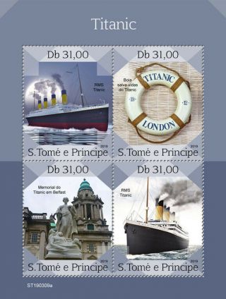 Sao Tome & Principe 2019 Mnh Titanic 4v M/s Boats Ships Nautical Stamps