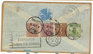 China 1934 airmail cover Shanghai to Belgium via Saigon,  Too Late handstamp 2