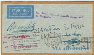China 1933 Airmail Cover Shanghai To France Via Saigon - Marseille Handstamp