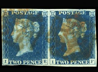 Gb Qv Sg5 1840 2d Blue Ie - If Plate 1 Pair With Fine Red Mx Gorgeous