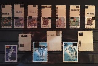 Ghana 1988 Surcharged Off Set At The Back 10 Values M.  N.  H.