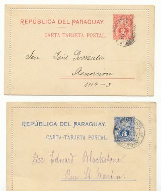 Paraguay 1891 2 C.  Red,  3 C.  Blue Two Letter Cards Both With Margin Vfu