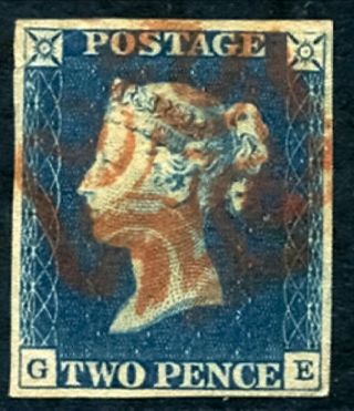 Gb Qv Sg5 1840 2d Blue Ge Plate 1 With Fine Red Mx Gorgeous