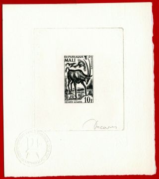 Mali 1965 69,  Artist Signed Die Proof,  Horned Oryx,  Animal