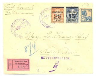 Suriname 1929 - 9 - 25 Registered Flight Cover To Nw Nickerie Via British Guiana - Vf