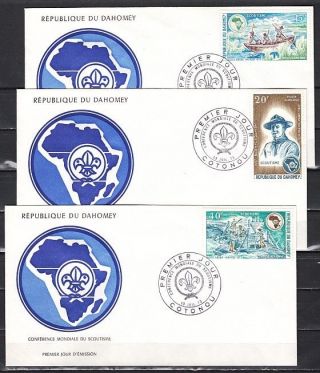 Dahomey,  Scott Cat.  C182 - 184.  Scout Conference Issue.  3 First Day Covers.