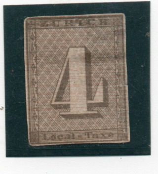 Switzerland 1843,  Zurich 4 Rp. ,  Sc.  1l3,  Cv 17.  500$,  Michel 1 Ii