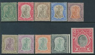 Sg 24 - 33 Montserrat 1904/8 Set Of 10 Values.  Fresh Mounted Cat £225.