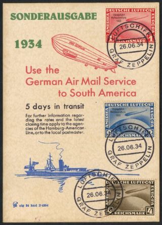 Zeppelin Flight Schedule 1934 Germany To South America Bt9855