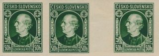 1939.  Nza1 Mn (3),  Unissued Unperforated Hlinka 50h Green,  3 Stamps Test By Möbs,