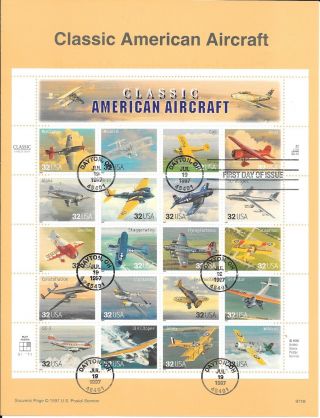 U S Fdc 3142 Classic American Aircraft Usps Souvenir Page Vf