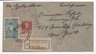1930 Argentina Buenos Aires Registered Airmail Cover W/ Cachet Sent To York