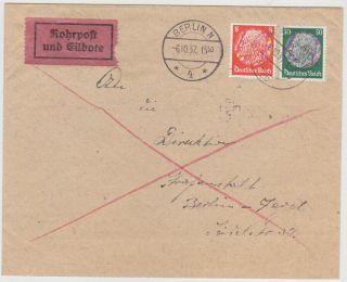 Germany Dr 1937 Cover Berlin Pneumatic/express Mail Franking