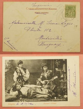 1902 French Levant Turkey In Asia Smyrna Postcard To Uruguay