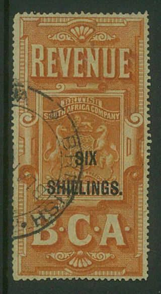 Bca / Nyasaland - 1893 6/ - On £10 Revenue.  Lovely (es386)