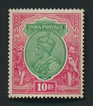 India Stamp 1926 Kgv 10r Wmk Inverted,  Sg 217w,  Og H,  Vf £225