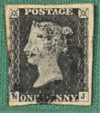 Gb Stamp Victoria 1840 1d Penny Black 4 Margin (v78)