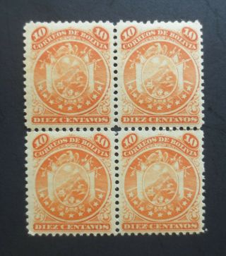 1890 Bolivia Stamps Sc 31 10c Mnh Glue,  Block Of 4,  Nine Stars Vf/xf