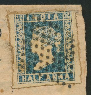 1855 INDIA COVER QV 1/2a BLUE LITHO,  DIE 1 SG 3 DELDIE CITY & RECEIVER,  LOCAL 4