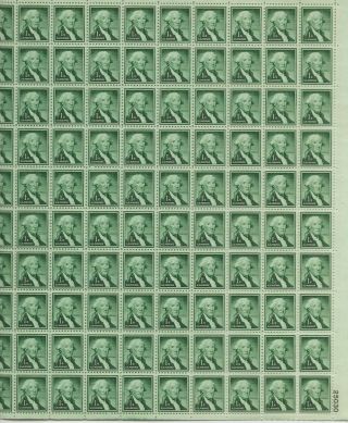 1954 1 Cent Liberty Issue Full Sheet Of 100 Scott 1031,  Nh